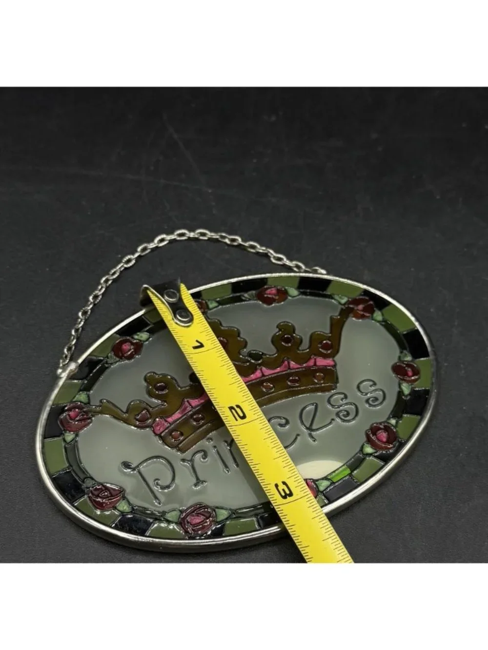 Joan Baker Designs Suncatcher Window Art Oval Princess Crown Rhinestone Vintage